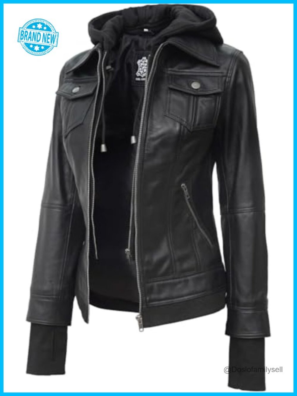 Womens Real Lambskin Leather Jacket Detachable Hood Bomber Thumbholes